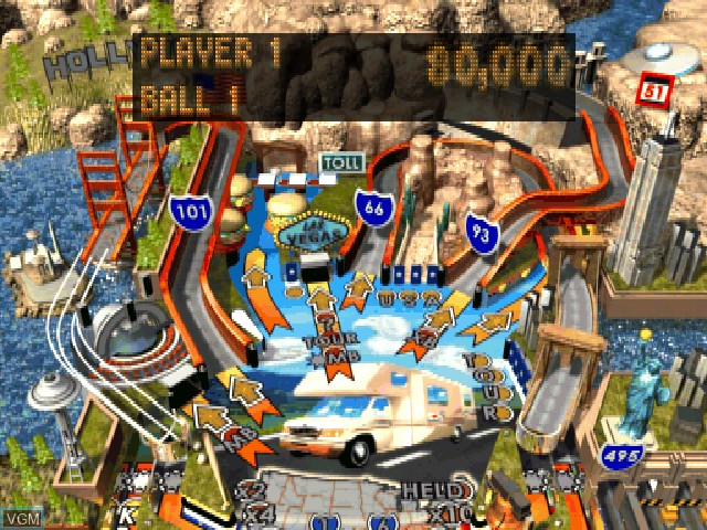 In-game screen of the game Patriotic Pinball on Sony Playstation