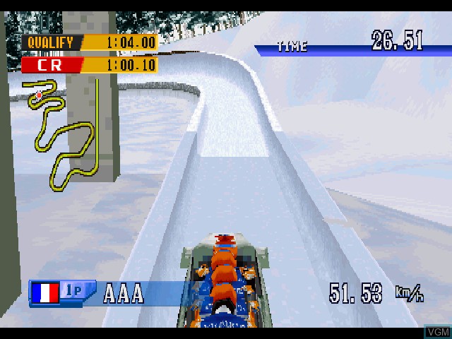 In-game screen of the game Nagano Winter Olympics '98 on Sony Playstation