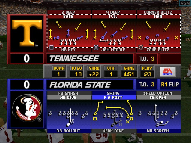 In-game screen of the game NCAA Football 2000 on Sony Playstation