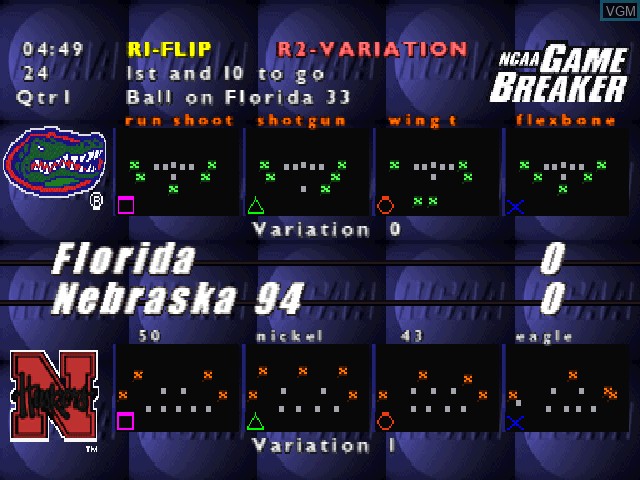 In-game screen of the game NCAA GameBreaker 98 on Sony Playstation