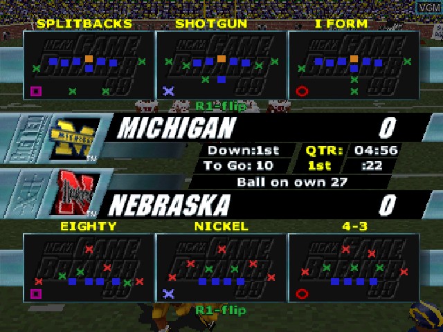 In-game screen of the game NCAA GameBreaker 99 on Sony Playstation