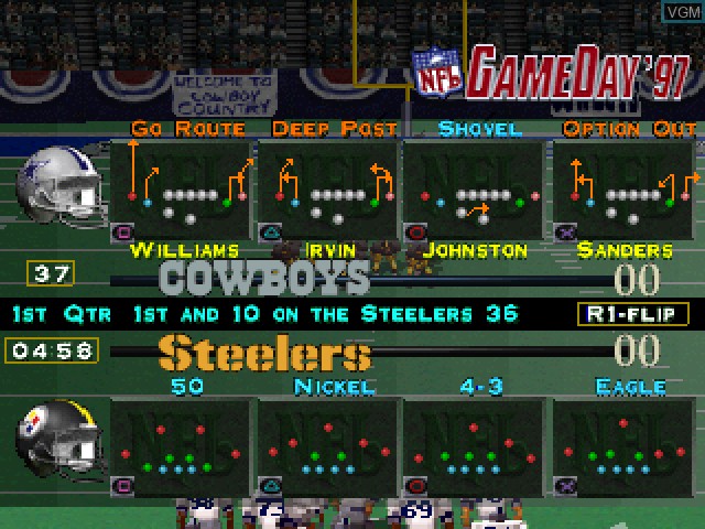 In-game screen of the game NFL GameDay '97 on Sony Playstation