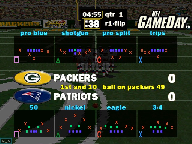In-game screen of the game NFL GameDay 98 on Sony Playstation
