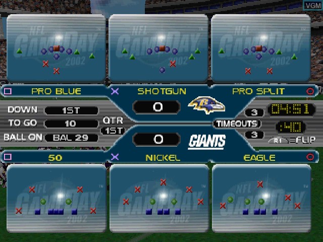 In-game screen of the game NFL GameDay 2002 on Sony Playstation