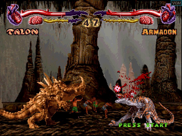 In-game screen of the game Primal Rage on Sony Playstation