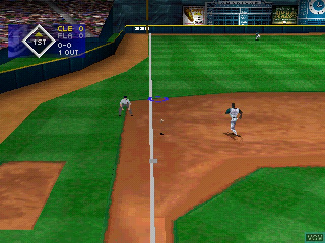 In-game screen of the game VR Baseball '99 on Sony Playstation