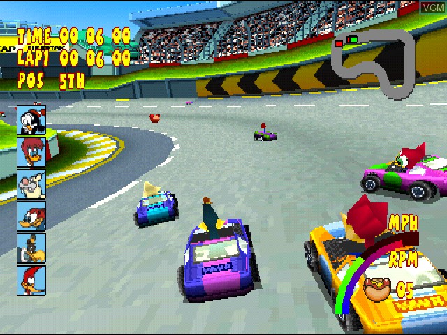 In-game screen of the game Woody Woodpecker Racing on Sony Playstation