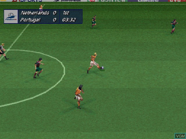 In-game screen of the game World Cup 98 on Sony Playstation