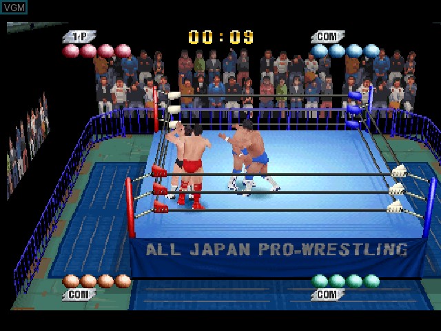 In-game screen of the game Zen-Nippon Pro Wrestling - Ouja no Tamashii on Sony Playstation