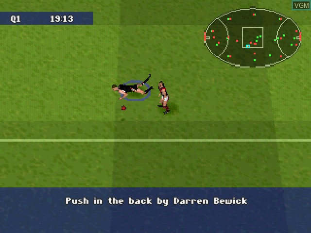 In-game screen of the game AFL 99 on Sony Playstation
