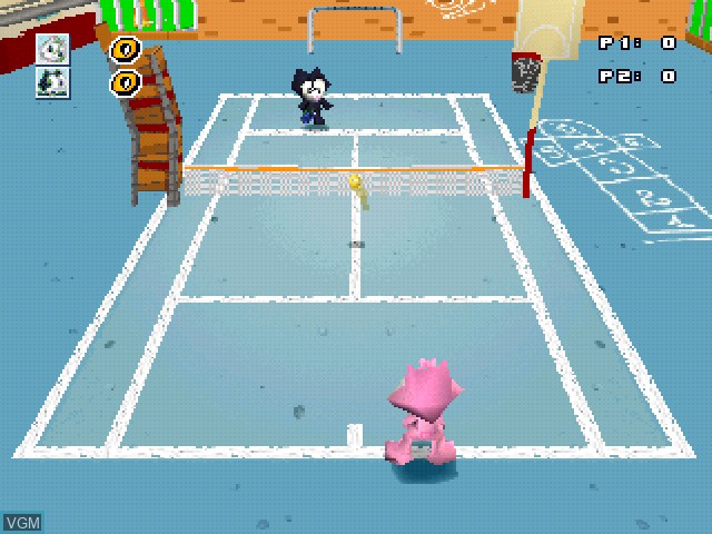 In-game screen of the game Baby Felix Tennis on Sony Playstation