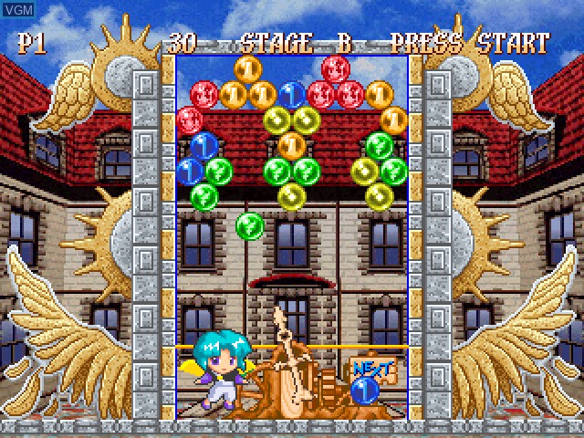 In-game screen of the game Psychic Force - Puzzle Taisen on Sony Playstation