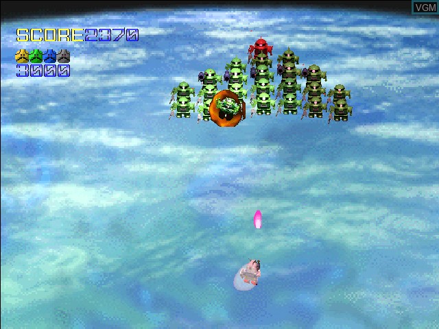 In-game screen of the game SD Gundam - Over Galaxian on Sony Playstation