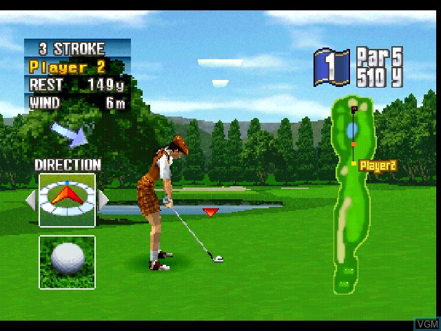 In-game screen of the game Konami Open Golf on Sony Playstation