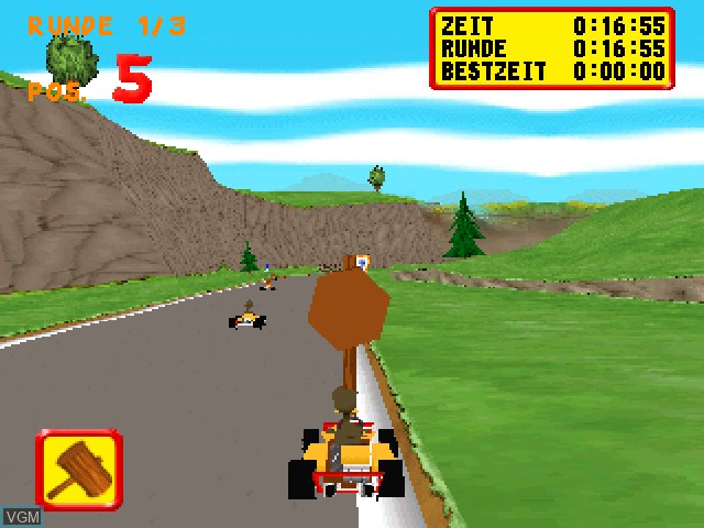 In-game screen of the game Moorhuhn Kart on Sony Playstation
