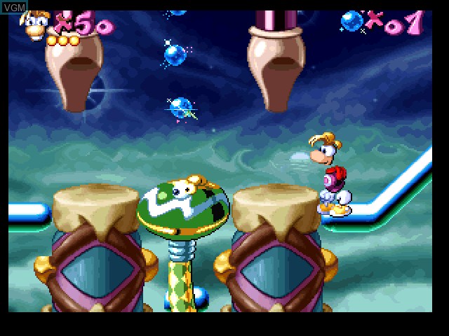 In-game screen of the game Rayman Junior - Level 3 on Sony Playstation