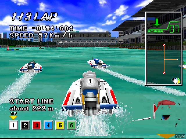 In-game screen of the game Virtual Kyotei '99 on Sony Playstation