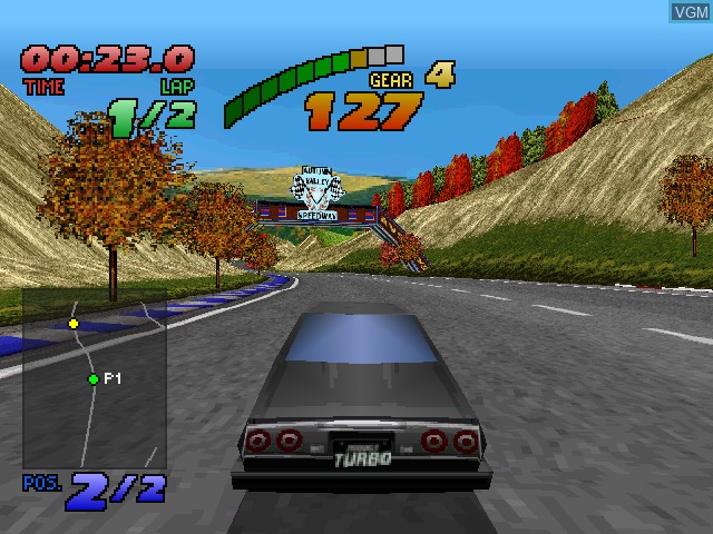 In-game screen of the game Over Drivin' Skyline Memorial on Sony Playstation