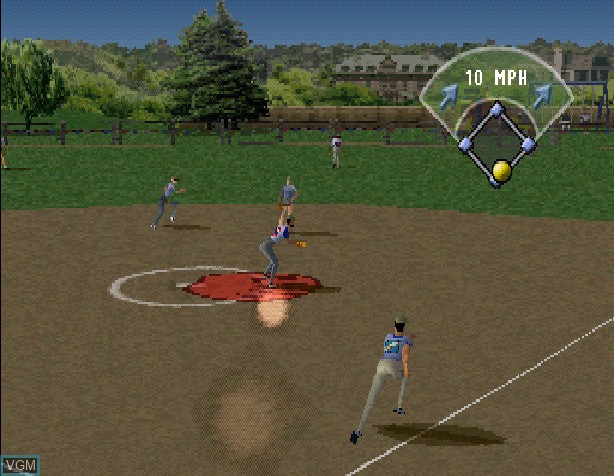 In-game screen of the game Sammy Sosa Softball Slam on Sony Playstation