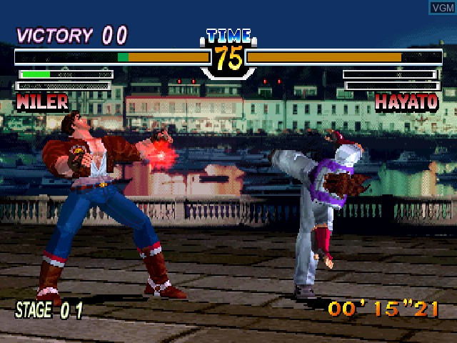 In-game screen of the game Virtual Hiryuu no Ken on Sony Playstation