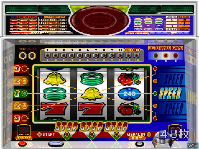 In-game screen of the game Jikki Pachi-Slot Tettei Kouryaku - Speed-CR Kinkakuji 3 on Sony Playstation