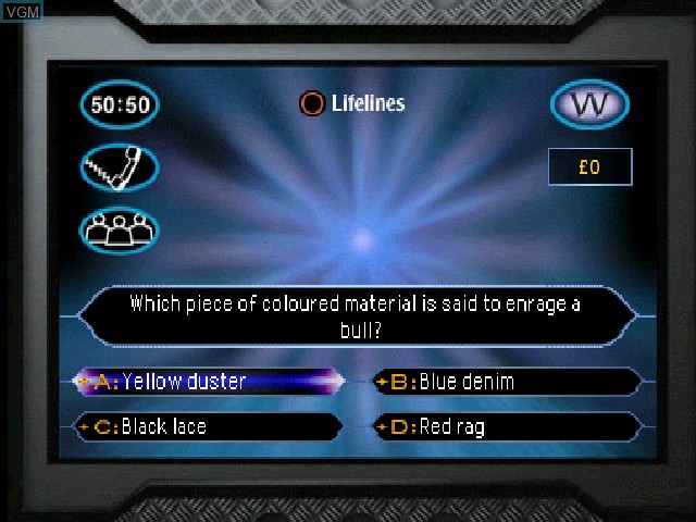 In-game screen of the game Who Wants to Be a Millionaire Double Pack on Sony Playstation
