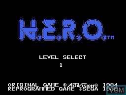 Menu screen of the game H.E.R.O. on Sega SG-1000