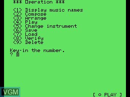 In-game screen of the game Music Editor on Sega SG-1000