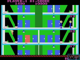 In-game screen of the game Elevator Action on Sega SG-1000