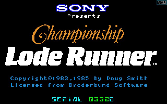 Title screen of the game Championship Lode Runner on Sony SMC-777