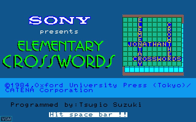 Title screen of the game Elementary Crosswords on Sony SMC-777