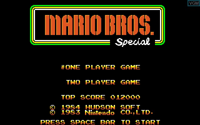 Title screen of the game Mario Bros Special on Sony SMC-777