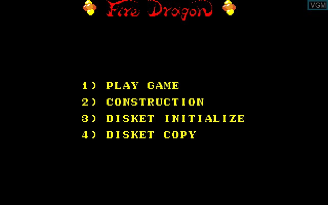 Menu screen of the game Fire Dragon on Sony SMC-777