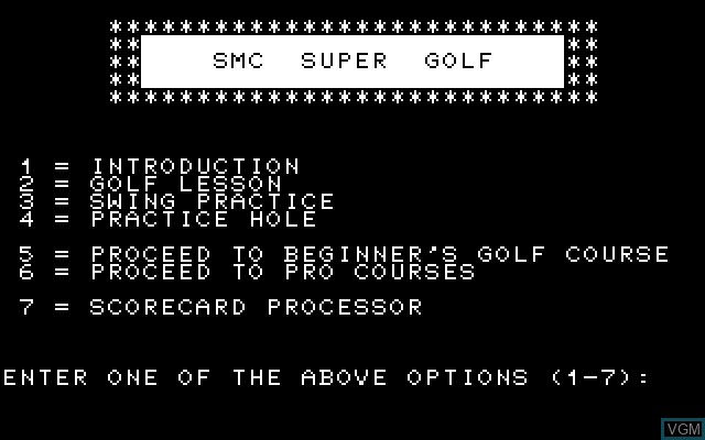 Menu screen of the game Super Golf on Sony SMC-777