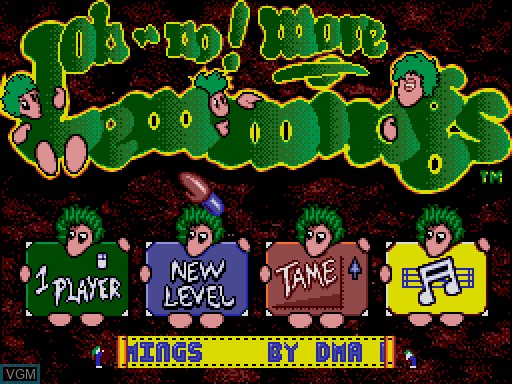 Menu screen of the game Oh No! More Lemmings on MGT Sam Coupé