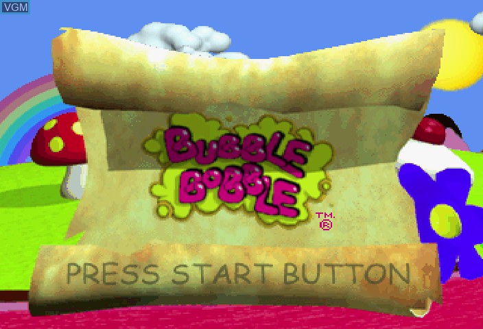 Title screen of the game Bubble Bobble also featuring Rainbow Islands on Sega Saturn