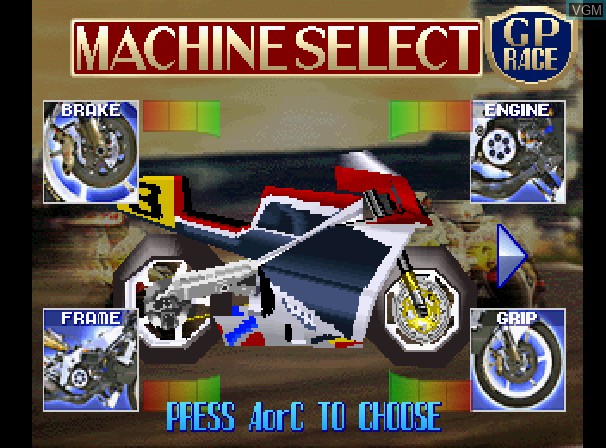 Menu screen of the game Hang On GP '95 on Sega Saturn