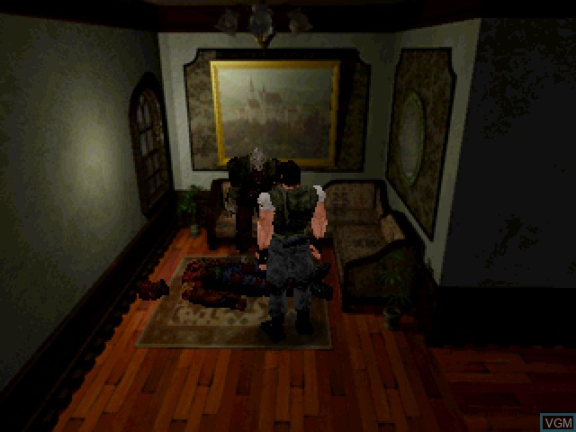 In-game screen of the game Resident Evil on Sega Saturn