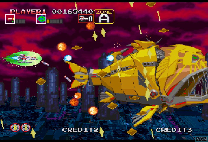 In-game screen of the game Darius Gaiden on Sega Saturn