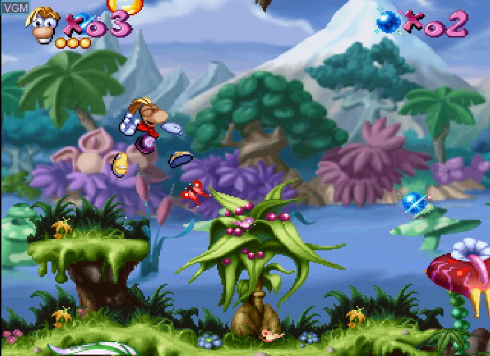 In-game screen of the game Rayman on Sega Saturn