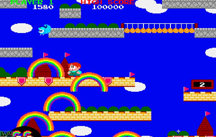 In-game screen of the game Bubble Bobble also featuring Rainbow Islands on Sega Saturn