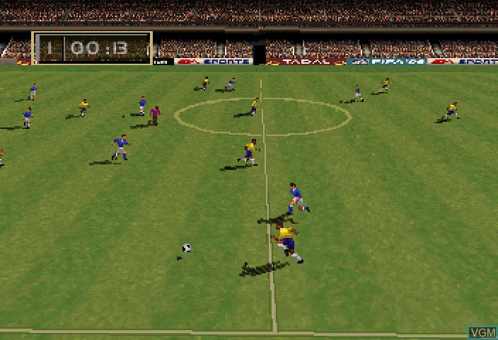 In-game screen of the game FIFA Soccer 96 on Sega Saturn