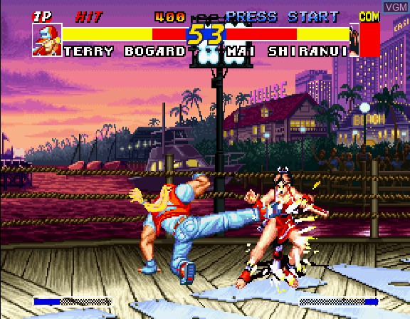 In-game screen of the game Real Bout Garou Densetsu on Sega Saturn