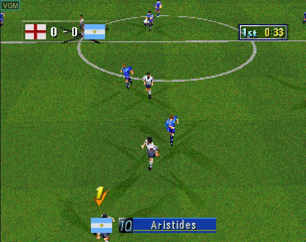 In-game screen of the game Sega Worldwide Soccer '98 on Sega Saturn