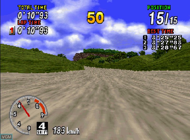 In-game screen of the game Sega Rally Championship Plus on Sega Saturn