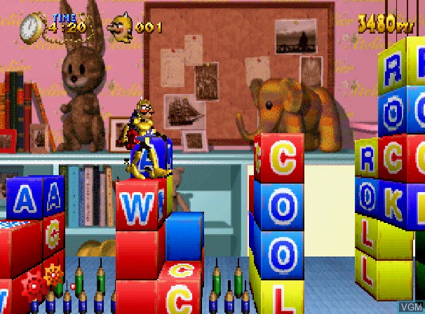 In-game screen of the game Clockwork Knight on Sega Saturn