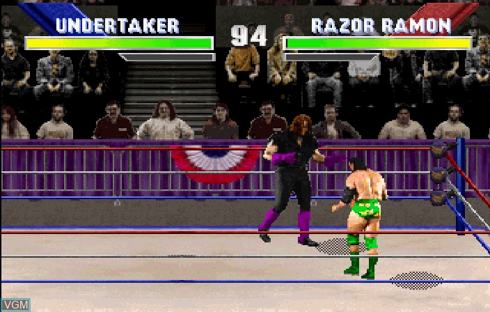 In-game screen of the game WWF WrestleMania - The Arcade Game on Sega Saturn