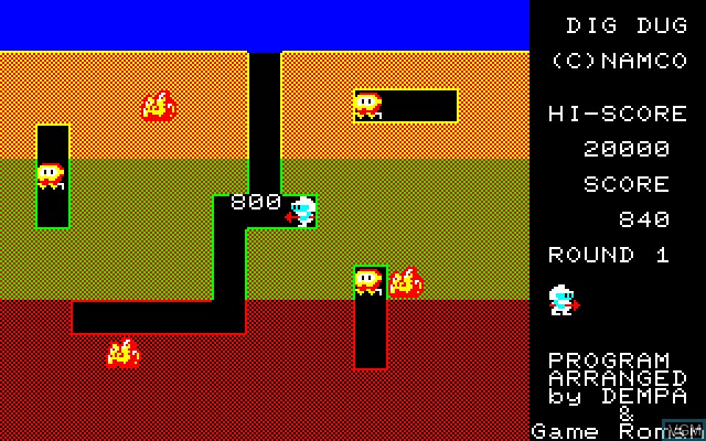 In-game screen of the game Dig Dug on Sharp MZ-1500