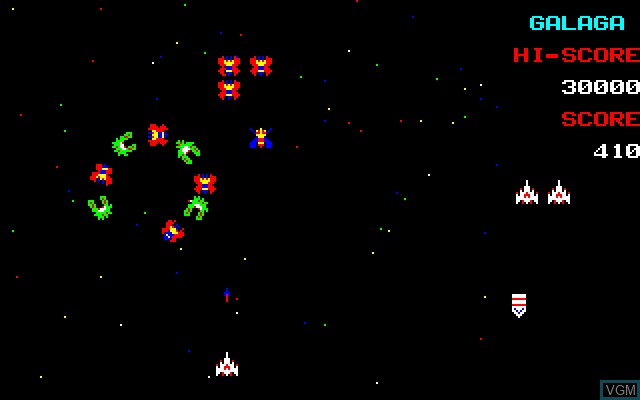 In-game screen of the game Galaga on Sharp MZ-1500