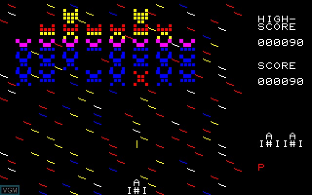 In-game screen of the game Galaxian on Sharp MZ-700